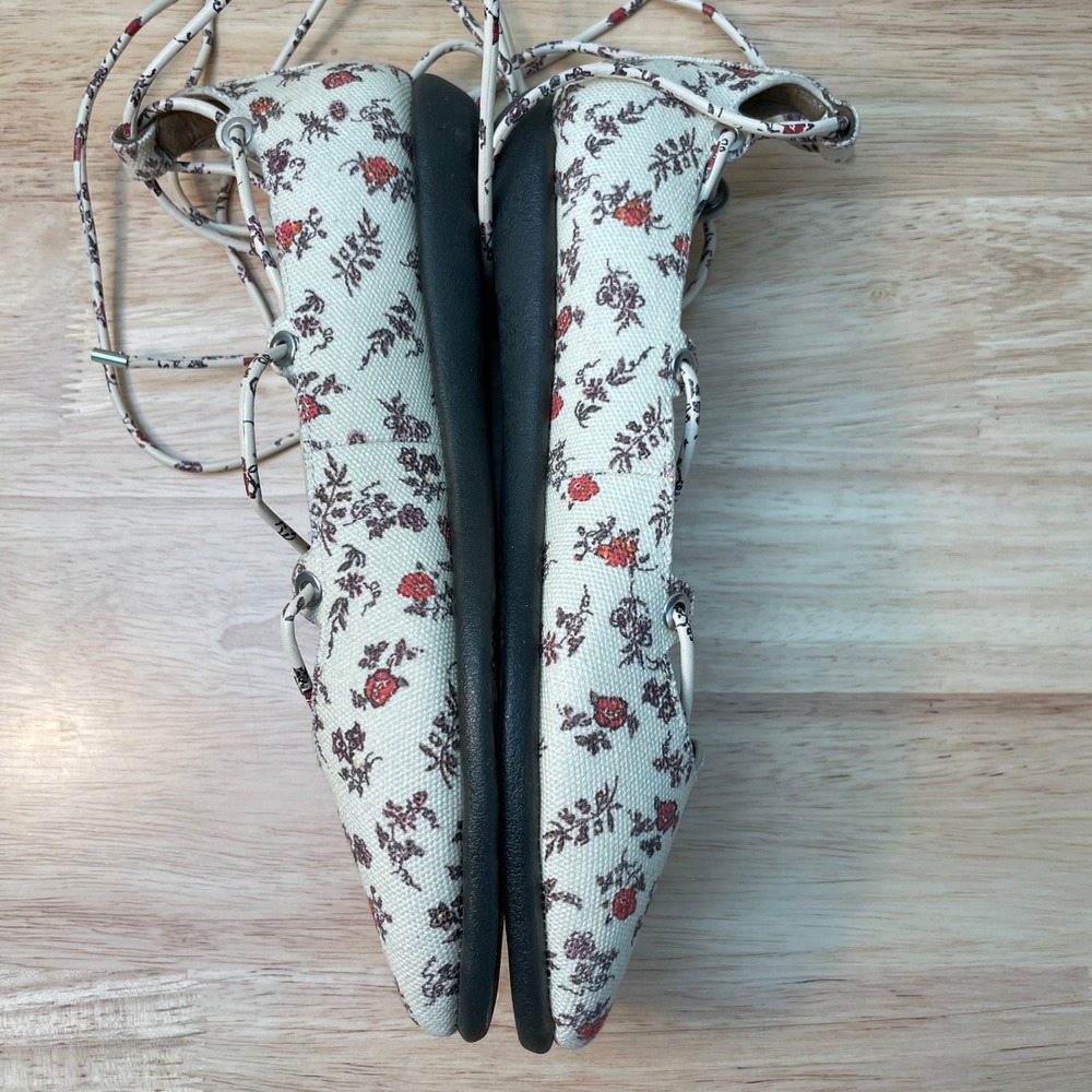 Aerosoles Aware Laura Ashley Floral Lace Up Ghillie Ballet Flats Cream Red 6.5 - Picture 5 of 9